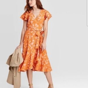 a new day Orange Floral Midi Dress